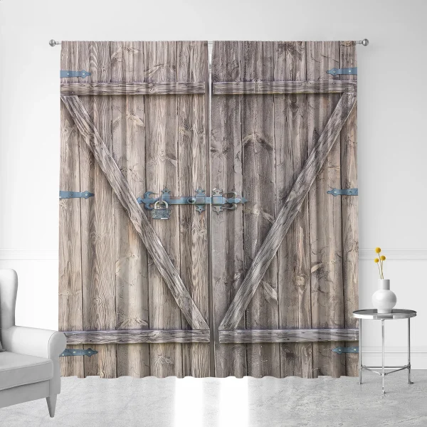 2PC Curtains, Western Cowboy Farm Decorated Wooden Doors With Pole Pocket Curtains, Suitable For Kitchens, Cafes, And Bedroom - Image 3