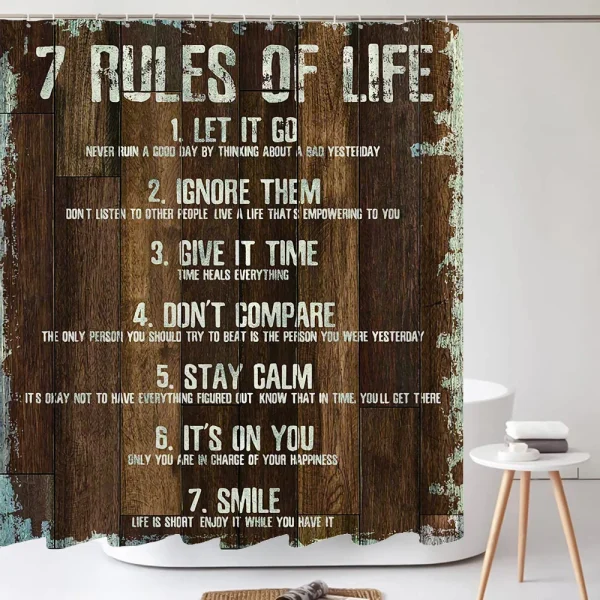 Rustic Shower Curtains Set Inspirational Quotes Wooden Farmhouse Country Western Rug Toilet Cover Bath Mat Decor Bathroom Curtai - Image 2