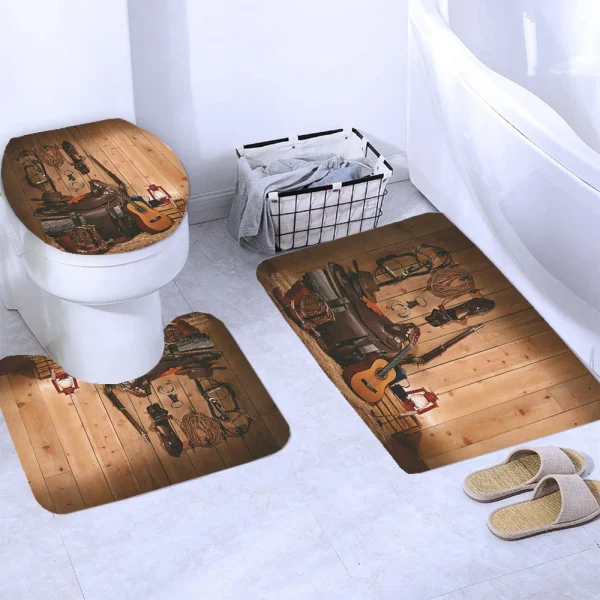 Rustic Western Cowboy Shower Curtain American Country Music Bathroom Curtain Set Bath Mat Rug Carpet Bathtub Accessories Decor - Image 11