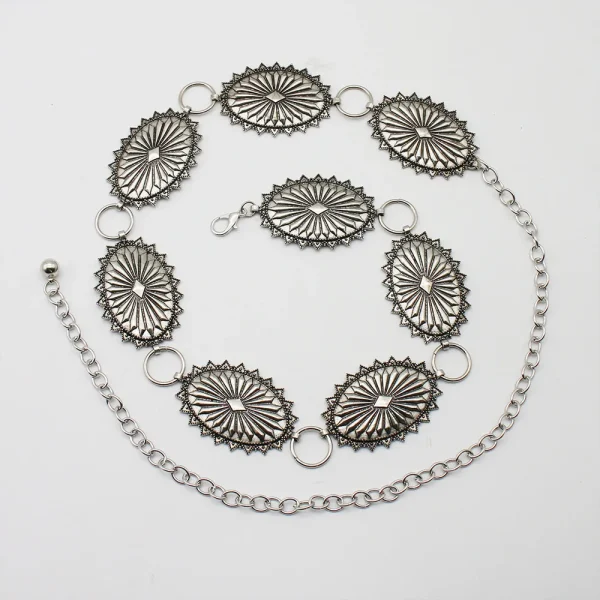 CONCHO LINK BELT Southwestern Sun Star Burst Stamped Metal Medallion Concho Chain Belt Cowgirl Summer Dress Waist Boho Accessori - Image 5