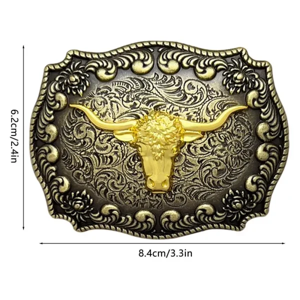 Belt Buckles Men Western Cowboy Long Horn Metal Bull Buckle Long Horn Bull Pattern Buckle Belt Floral Engraved Buckle - Image 7