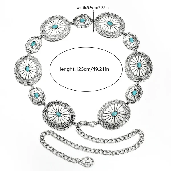 Boho chic retro metal carved turquoise waist chain for women - Image 8