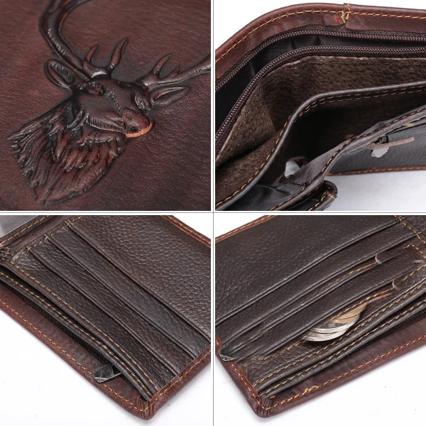 WESTAL Men's Genuine Leather Wallet High Quanlity Wallets Coin pocket Zipper Purse For Deer Head Design Money Clips Short Purse - Image 6