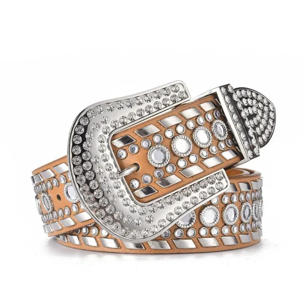 Woman Belt Crystal Diamond Beautiful Design Fashion Daily Life Western Pu Leather Belt - Image 7