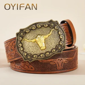 OYIFAN 110-130cm Carved Belt Fashion Cowboy Belt, Unisex Belt, Fashion Trend Pin Buckle Belt for Men and Women