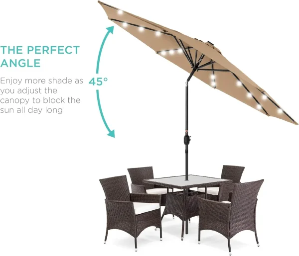 Best Choice Products 10ft Solar Polyester LED Lighted Patio Umbrella w/Tilt Adjustment and UV-Resistant Fabric - Tan - Image 3