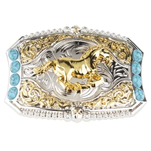 Golden Horse Belt Buckle Decorative Animals Patterned