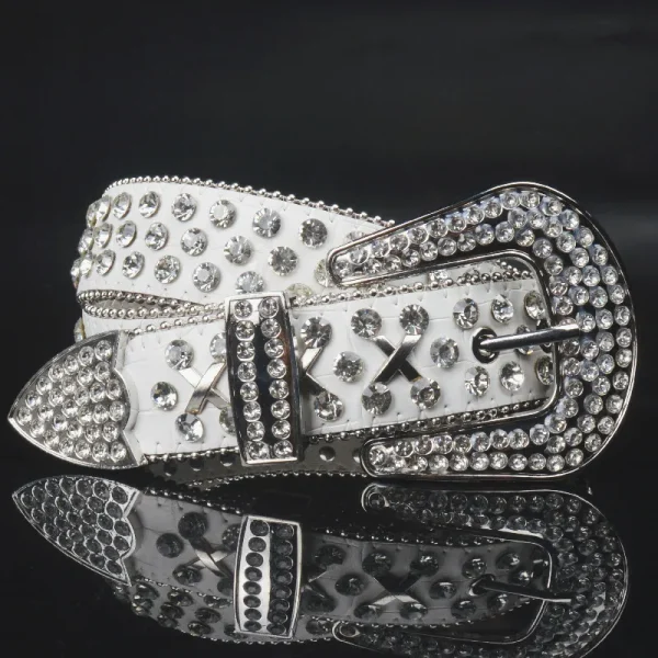 men casual studded belts soft leather rhinestone belt stage nightclub dress womens designer waistband pin buckle strapon leash - Image 3
