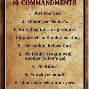 Cowboy 10 Commandments Metal Sign Country Western Southern Redneck Rules to Live