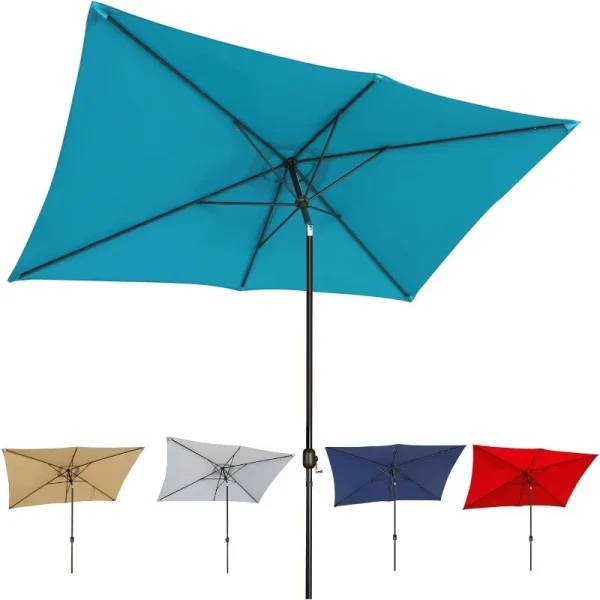 10' Rectangular Patio Umbrella Outdoor Market Table Umbrella with Push Button Tilt and Crank (Navy Blue) - Image 9