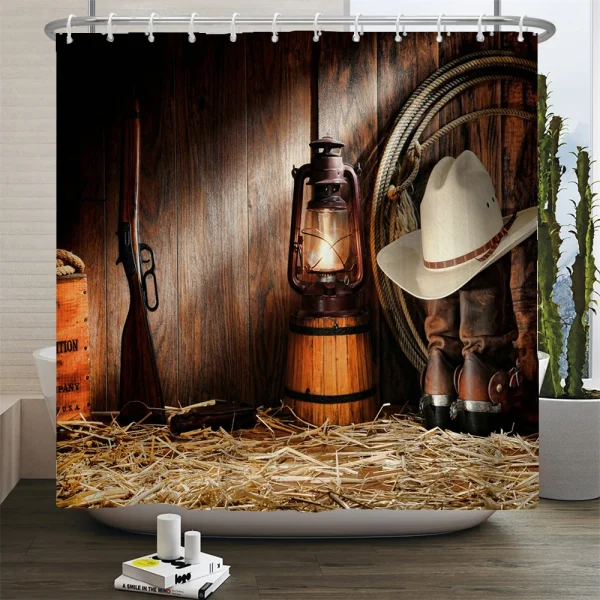 Rustic Western Cowboy Shower Curtain American Country Music Bathroom Curtain Set Bath Mat Rug Carpet Bathtub Accessories Decor - Image 12