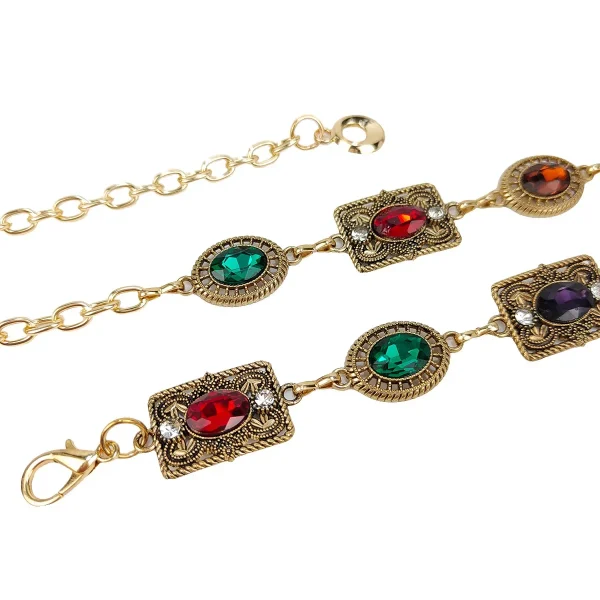 Light luxury style high-grade retro carved waist chain Bohemian turquoise rhinestone jewel belt fashion dress decoration - Image 3