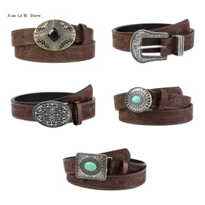 Bohemian PU Belt Woman Waist Decors Pants Belt Embossing Pattern Jeans Waistband Vintage Belt for Girl Cool Cowboy Belt
