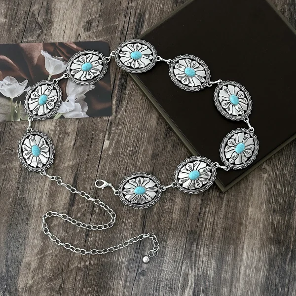 Europe and the United States retro fashion personality turquoise waist chain - Image 4