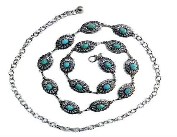 Western Concho Chain Belt For Women Girl Bohemia Turquoise Chain Belt Adjustable Metal Belt For Cowgirl Dresses Jeans Western Je - Image 10