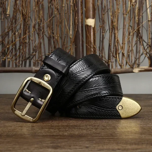 3.8cmHigh Quality Jeans Belt for Men, Thickening Cowhide Strap with Copper Buckle, - Image 9
