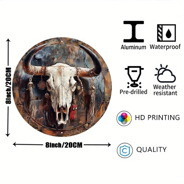 Rustic Western Cattle Skull Wall Sign - Durable & Uv Protected For Home, Cafe, Decor - Easy To Hang, Scratch & Flame Resistant - Image 4