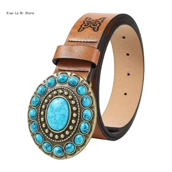 Girl Embossed Waist Belt Western PU Belt for Dress Jeans Adjustable Length XXFD - Image 2