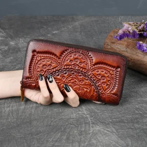 Women Long Wallet Clutch Bag Genuine Leather ID/Credit Card Cash Holder Retro Lady Female Real Cowhide Money Bags Wrist Purse