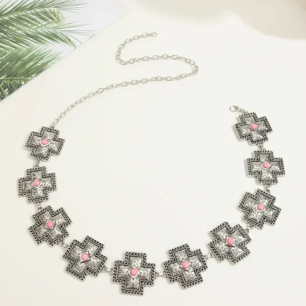Light luxury style high-grade retro carved waist chain Bohemian turquoise rhinestone jewel belt fashion dress decoration - Image 6