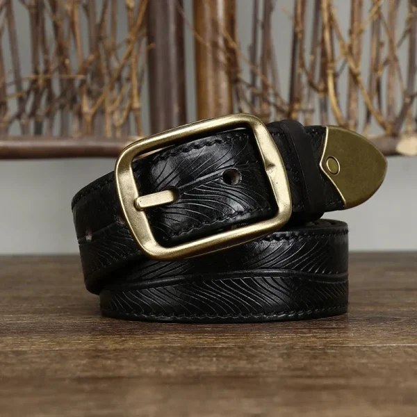 3.8cmHigh Quality Jeans Belt for Men, Thickening Cowhide Strap with Copper Buckle, - Image 6