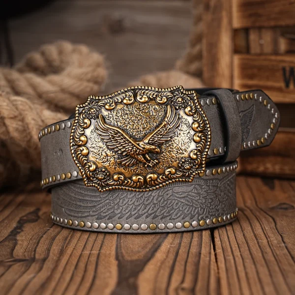 Men Women-Western-Cowboy-PU Leather-Belts - Vintage Belt Floral Engraved Buckle Belt for Jeans - Image 3