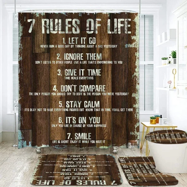 Rustic Shower Curtains Set Inspirational Quotes Wooden Farmhouse Country Western Rug Toilet Cover Bath Mat Decor Bathroom Curtai