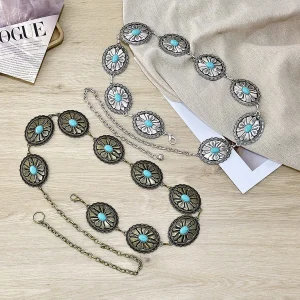 Europe and the United States retro fashion personality turquoise waist chain