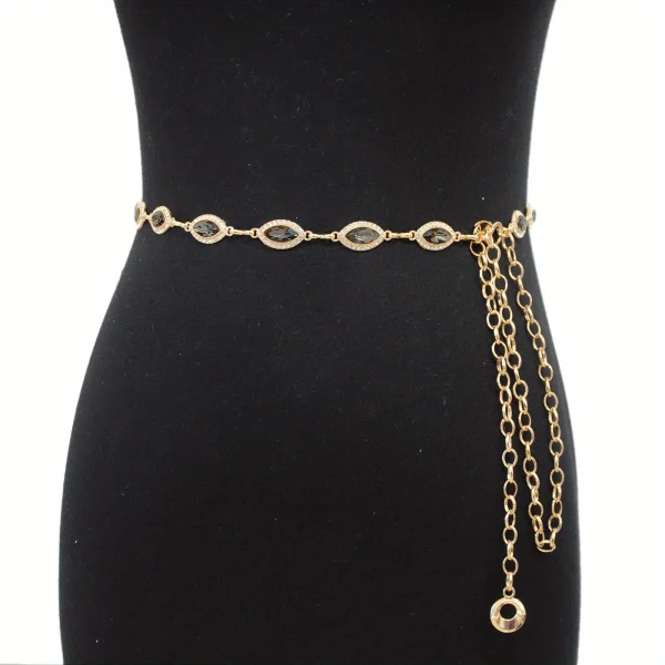 Plus Size Golden Waist Chain Crystal Rhinestone Inlaid Boho Body Chain Elegant Metal Chain Belt Dress Girdle For Women - Image 7