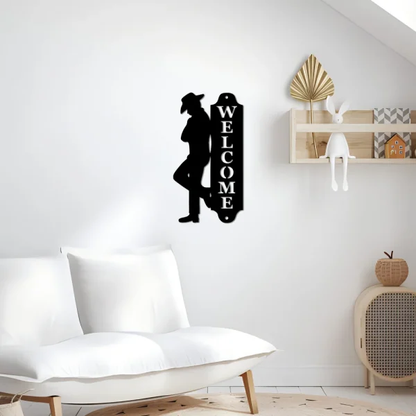 1 piece cowboy silhouette metal welcome sign, rustic wall art, home decor, indoor and outdoor western farmhouse wall hanging - Image 4