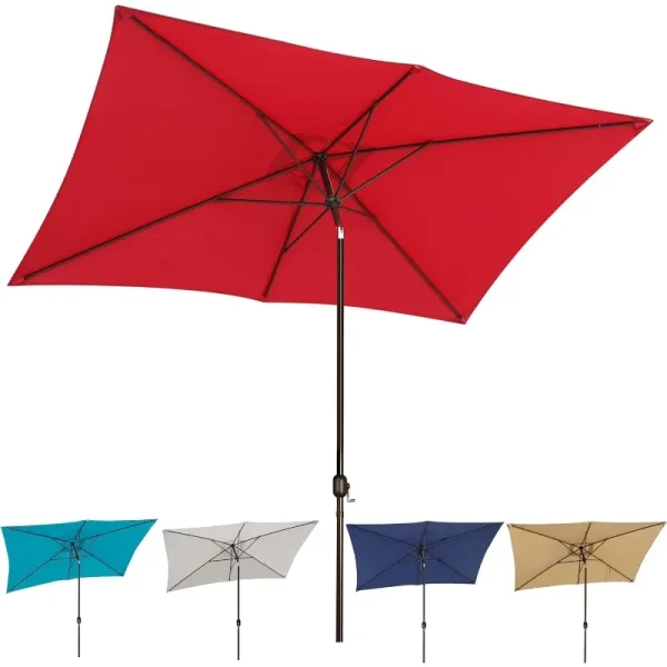 10' Rectangular Patio Umbrella Outdoor Market Table Umbrella with Push Button Tilt and Crank (Navy Blue) - Image 8