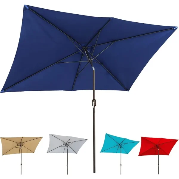 10' Rectangular Patio Umbrella Outdoor Market Table Umbrella with Push Button Tilt and Crank (Navy Blue) - Image 10