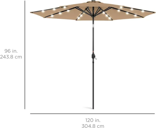 Best Choice Products 10ft Solar Polyester LED Lighted Patio Umbrella w/Tilt Adjustment and UV-Resistant Fabric - Tan - Image 5