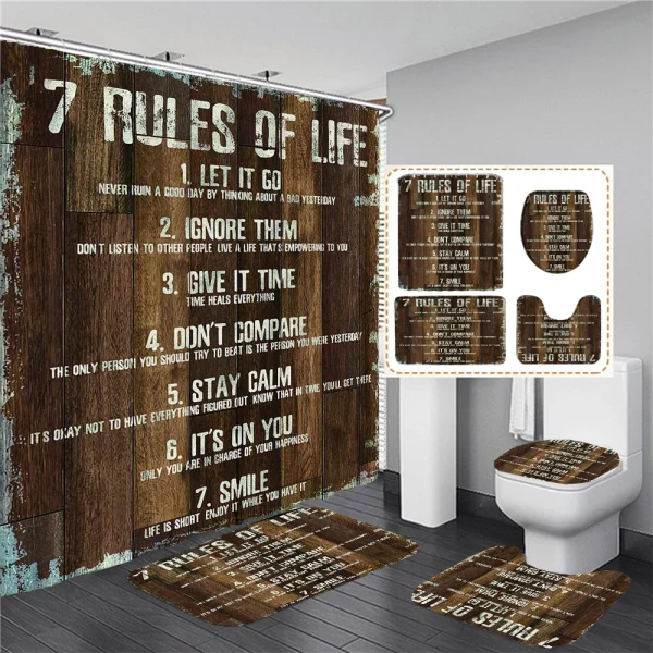 Rustic Shower Curtains Set Inspirational Quotes Wooden Farmhouse Country Western Rug Toilet Cover Bath Mat Decor Bathroom Curtai - Image 14
