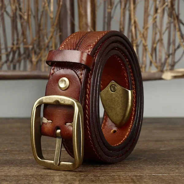 3.8cmHigh Quality Jeans Belt for Men, Thickening Cowhide Strap with Copper Buckle, - Image 2