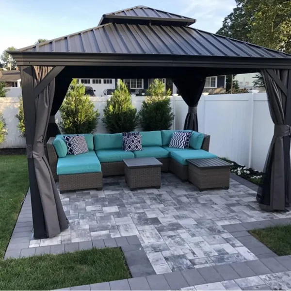 12' X 20'Permanent Hardtop Gazebo with Galvanized Steel Double Roof for Patio Lawn and Garden, Curtains and Netting Included - Image 7