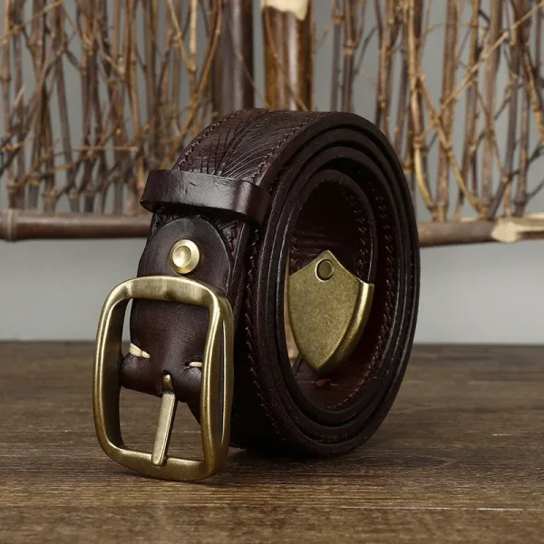 3.8cmHigh Quality Jeans Belt for Men, Thickening Cowhide Strap with Copper Buckle, - Image 3