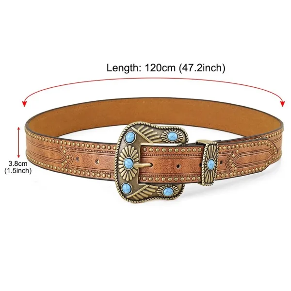 Retro Western Belts for Women Vintage Floral Engraved Leather Belt for Jeans Pant, Fashion PU Leather Bohemian Cowboy Belts - Image 6