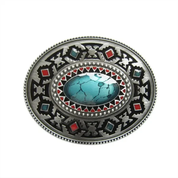 Antique Silver Enamel American Southwest Cross Totem Pattern Oval Belt Buckle also Stock in US BUCKLE-WT102 - Image 2