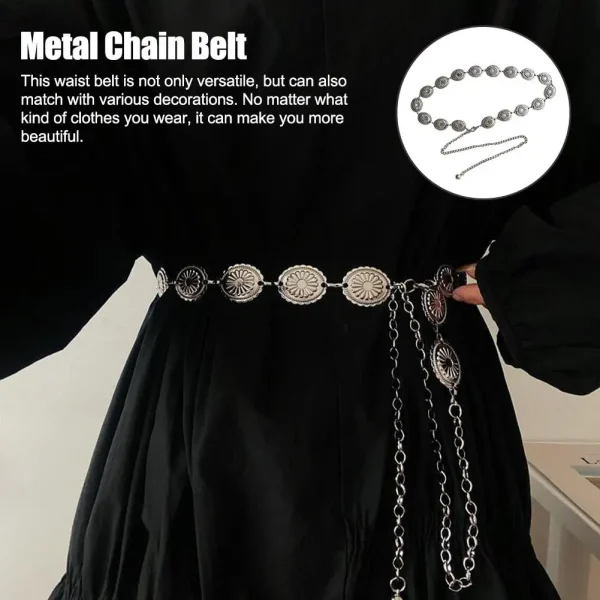 Ethnic Style Retro Metal Waist Chain Bohemian Silver Metal Chain Belt Women's Fashion Accessories - Image 2