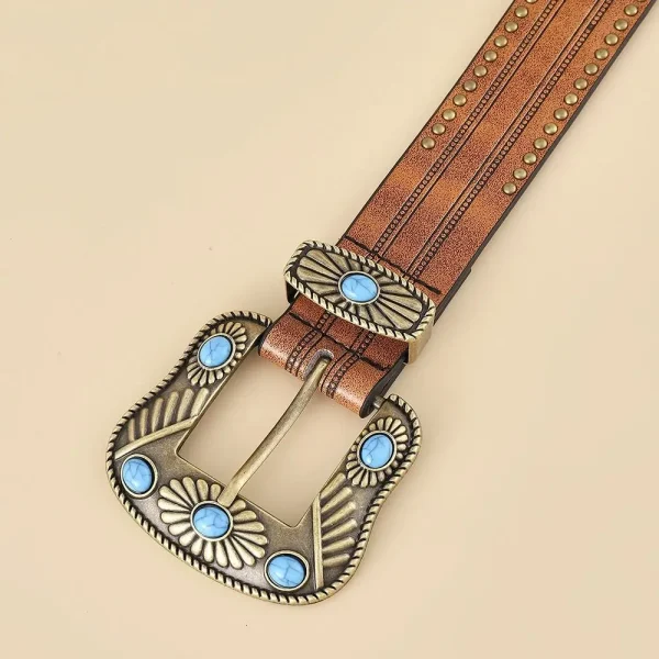 Retro Western Belts for Women Vintage Floral Engraved Leather Belt for Jeans Pant, Fashion PU Leather Bohemian Cowboy Belts - Image 4