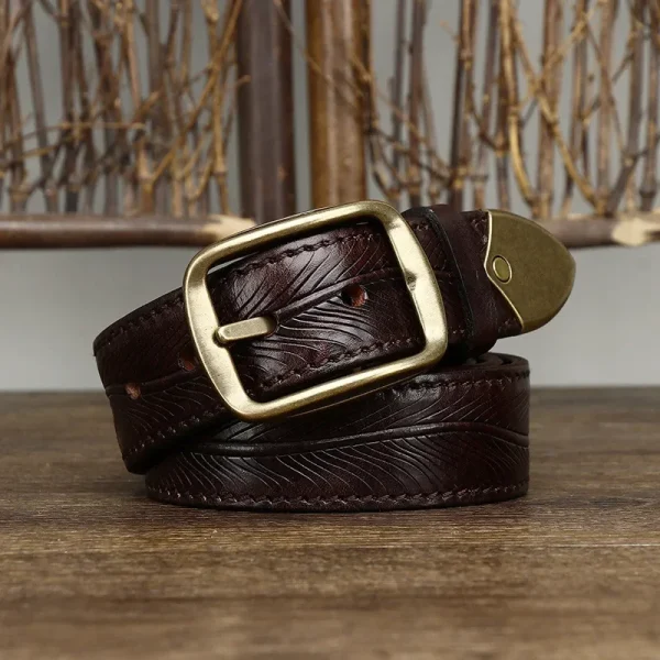 3.8cmHigh Quality Jeans Belt for Men, Thickening Cowhide Strap with Copper Buckle, - Image 5