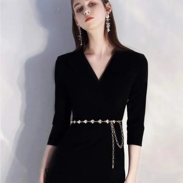 Rhinestone Chain Belt Waist Chain Metal Body Chain for Dress Gold - Image 4