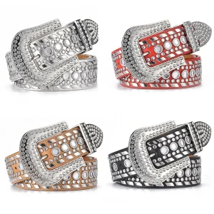 Woman Belt Crystal Diamond Beautiful Design Fashion Daily Life Western Pu Leather Belt