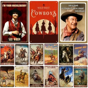 Vintage Cowboys Riding Horses Metal Tin Signs Western Cowboys Metal Posters for Home Bars Workshop Club Cafe Wall Art Decor