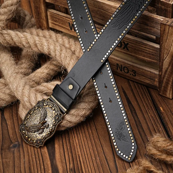 Men Women-Western-Cowboy-PU Leather-Belts - Vintage Belt Floral Engraved Buckle Belt for Jeans - Image 5