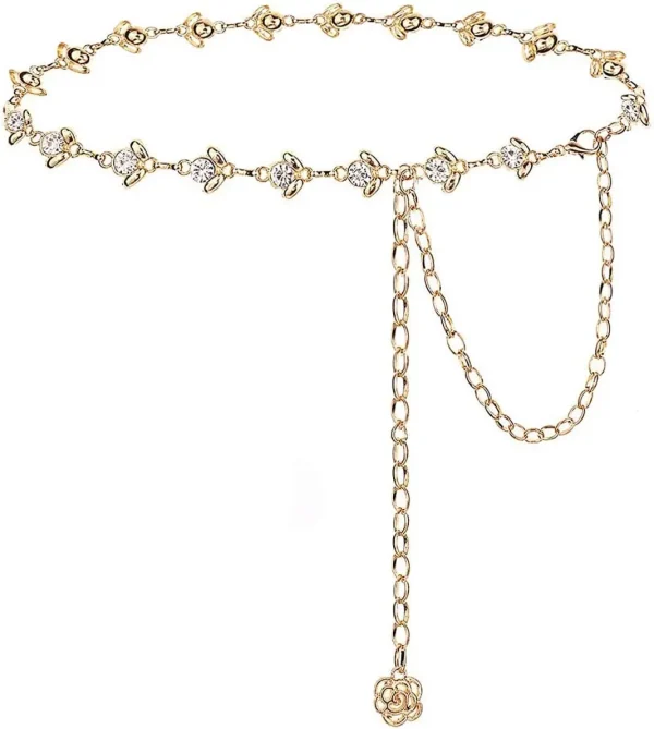 Rhinestone Chain Belt Waist Chain Metal Body Chain for Dress Gold - Image 6