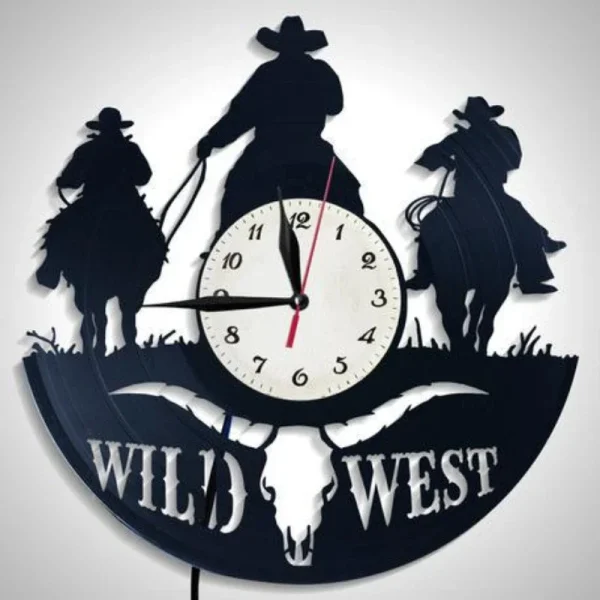 Retro Art Vinyl Record Wall Clock Western Art Remote Control LED Wall Clock Western Cowboy Home Decoration Gift Clock - Image 2