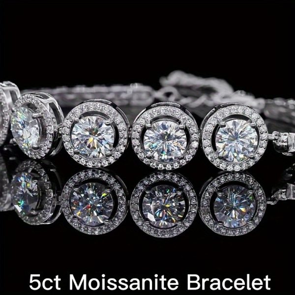 925 Silver Luminous 1ct*5pcs Moissanite Bracelet Jewelry With Certificate Men's And Women's Fashion Bracelet Luxury Design Bohemian Style, For Weddings And Banquets Black Friday Halloween Gift Ideal Gift For Christmas With Gift Box - Image 7