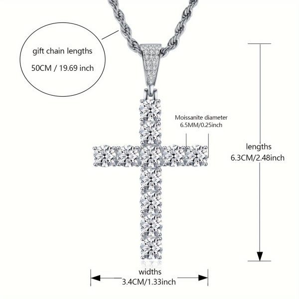 Moissanite 11ct 925 Sterling Silver Men'S Cross Pendant, Hypoallergenic Necklace Gift Your Lover And Friends, Suitable For Banquets, Parties, Luxury Pendants, Rapper - Image 4